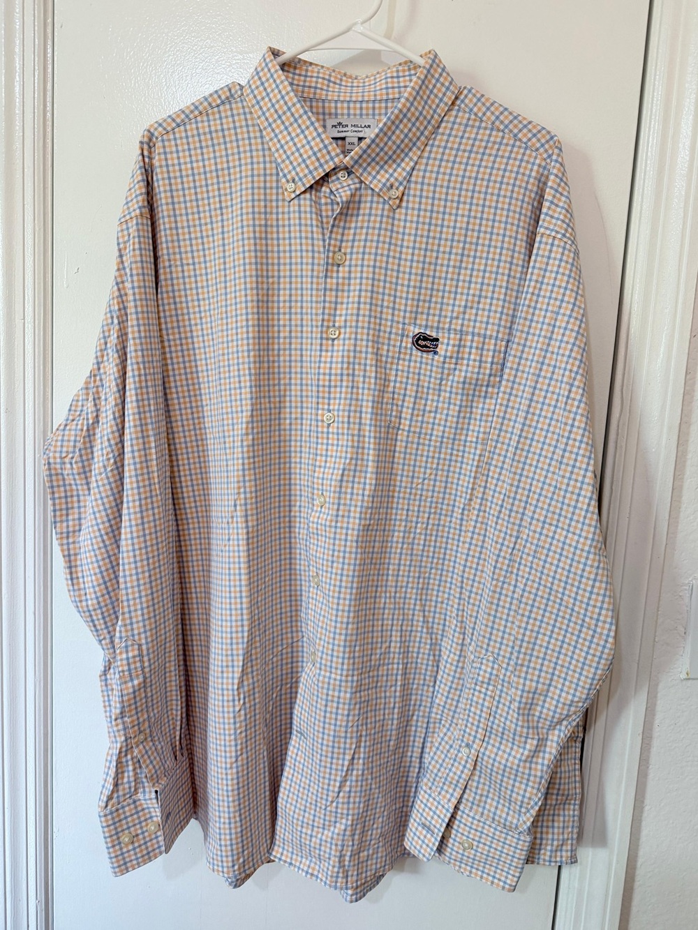 Peter Millar Blue & Tan Check Button-Down Shirt